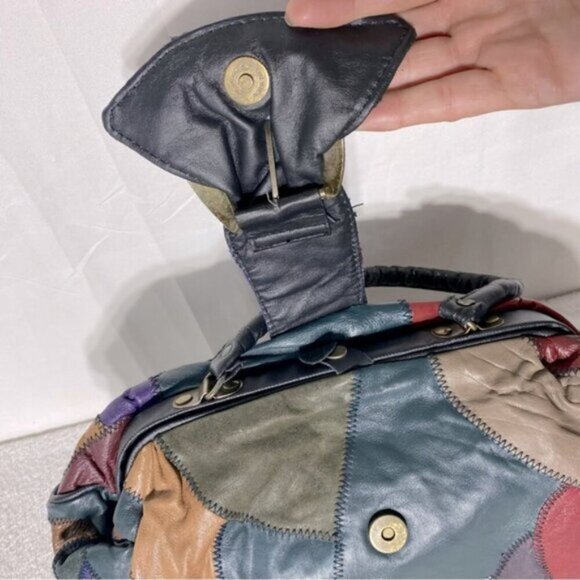 Vintage 90’s Multicolour Patchwork Leather Handbag Purse - Picture 12 of 15
